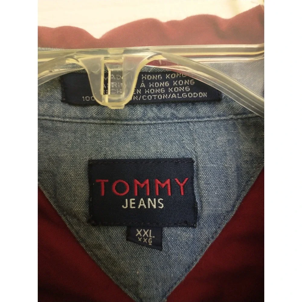 Vintage Men's Tommy Jean‎ Button Up Shirt Cargo Pockets Red XXL